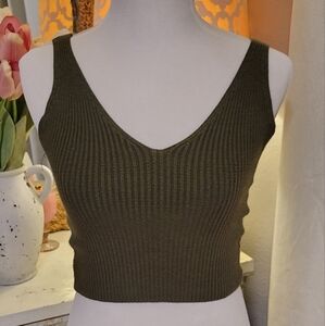 Y2K green Windsor ribbed v neck top